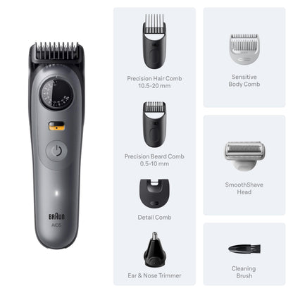 Braun All-in-One Series 5 Trimmer Kit, Ultra Sharp Blade, 40 Length Settings, PrecisionWheel & Lock, Waterproof, AIO 5510, Mo