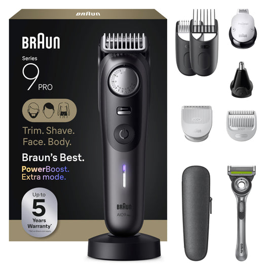 Braun All-in-One Series 9 PRO Beard & Body Trimmer AIO 9555 - Cordless Grooming System with Gillette Labs Razor