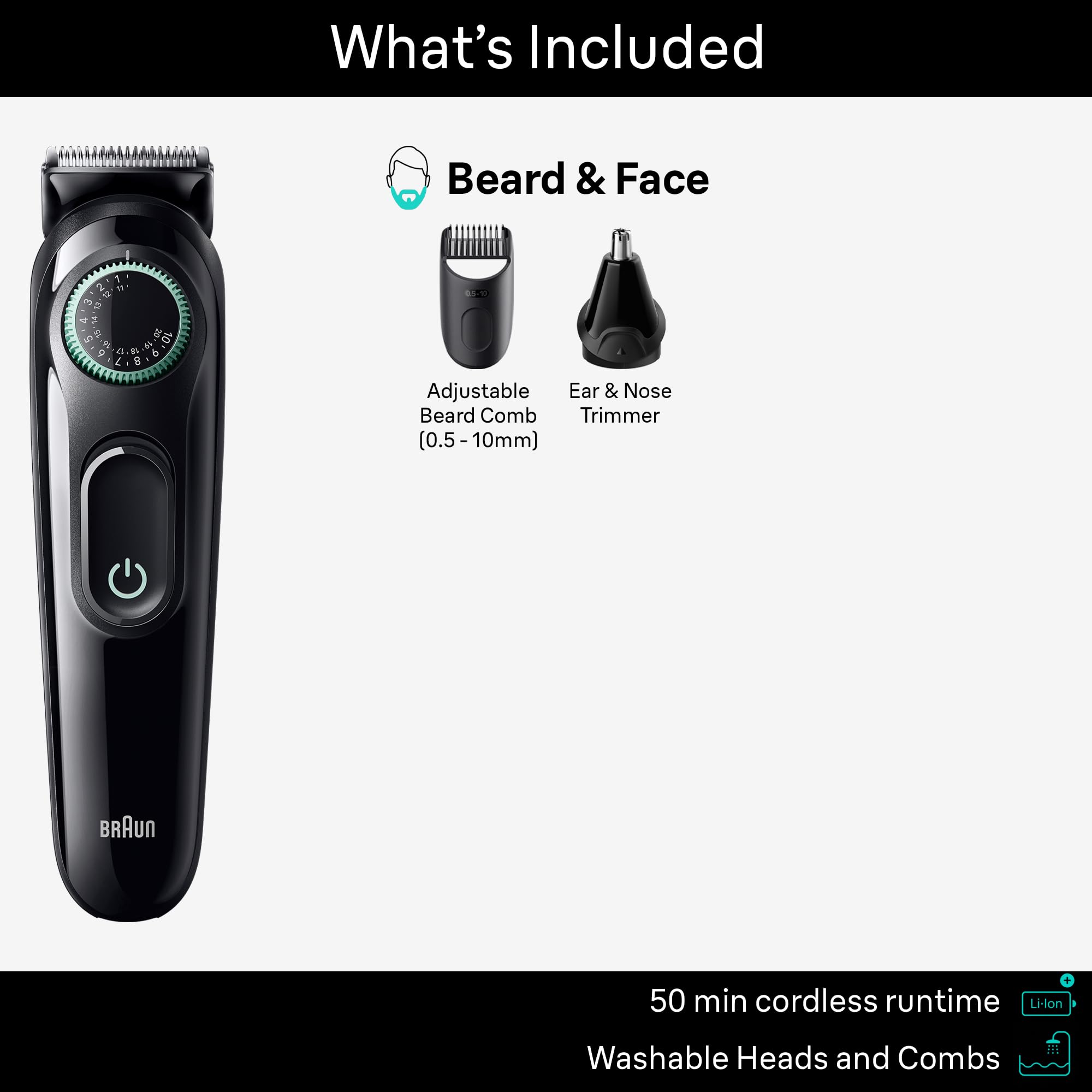 Braun All-in-One Style Kit Series 3 3430, 3-in-1 Trimmer for Men with Beard, Ear & Nose, Hair Clippers, 20 Length Settings, W