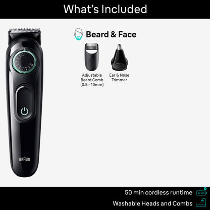 Braun All-in-One Style Kit Series 3 3430, 3-in-1 Trimmer for Men with Beard, Ear & Nose, Hair Clippers, 20 Length Settings, W