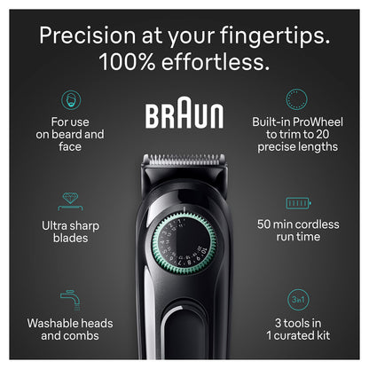 Braun All-in-One Style Kit Series 3 3430, 3-in-1 Trimmer for Men with Beard, Ear & Nose, Hair Clippers, 20 Length Settings, W