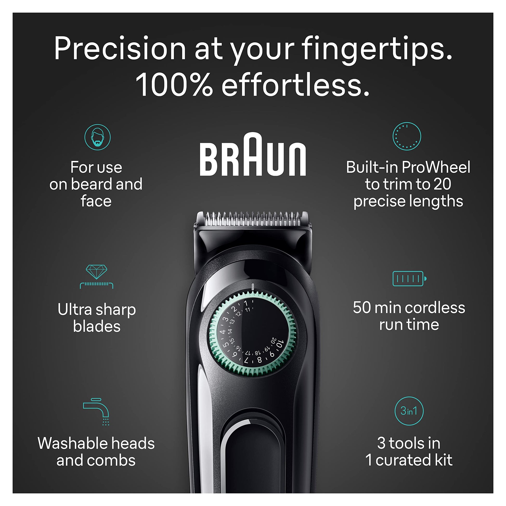 Braun All-in-One Style Kit Series 3 3430, 3-in-1 Trimmer for Men with Beard, Ear & Nose, Hair Clippers, 20 Length Settings, W