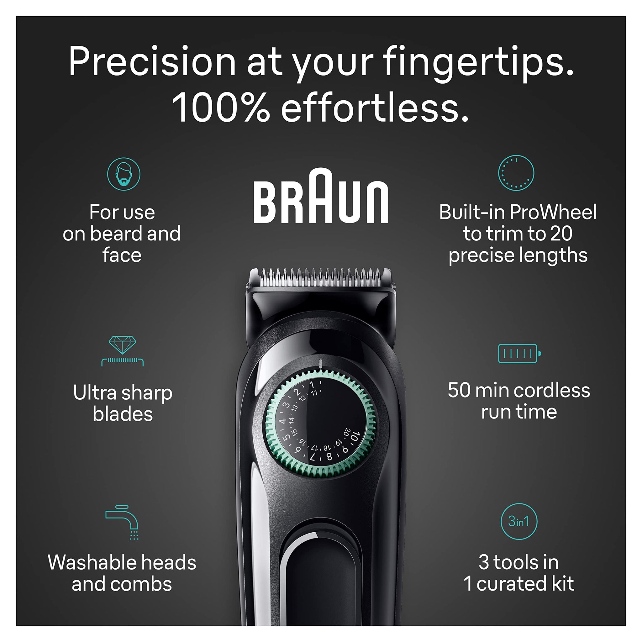 Braun All-in-One Style Kit Series 3 3430, 3-in-1 Trimmer for Men with Beard, Ear & Nose, Hair Clippers, 20 Length Settings, W