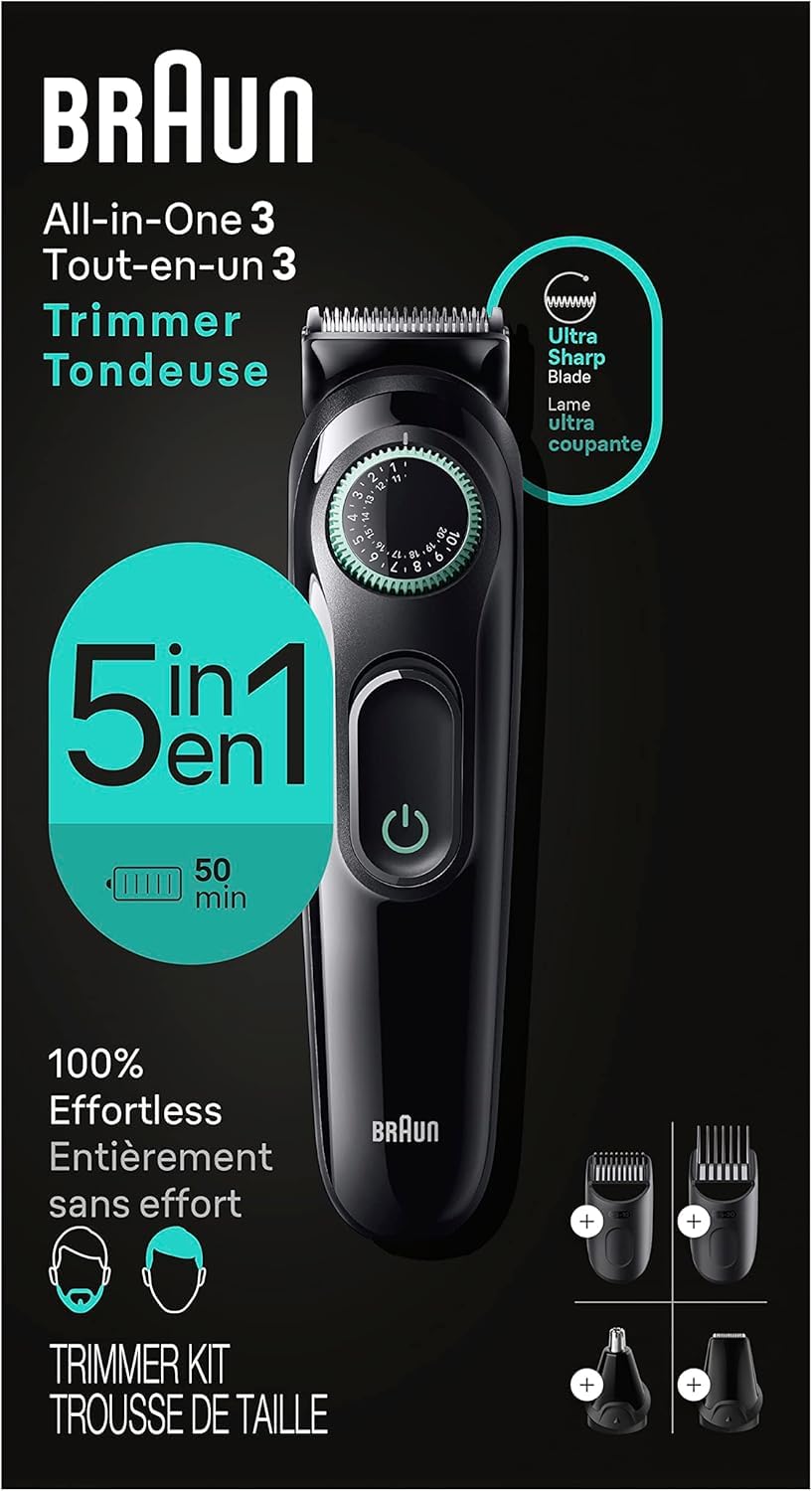 Braun All-in-One Style Kit Series 3 3450, 5-in-1 Trimmer for Men with Beard Trimmer, Ear & Nose Trimmer, Hair Clippers & More
