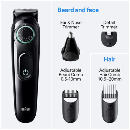 Braun All-in-One Style Kit Series 3 3450, 5-in-1 Trimmer for Men with Beard Trimmer, Ear & Nose Trimmer, Hair Clippers & More
