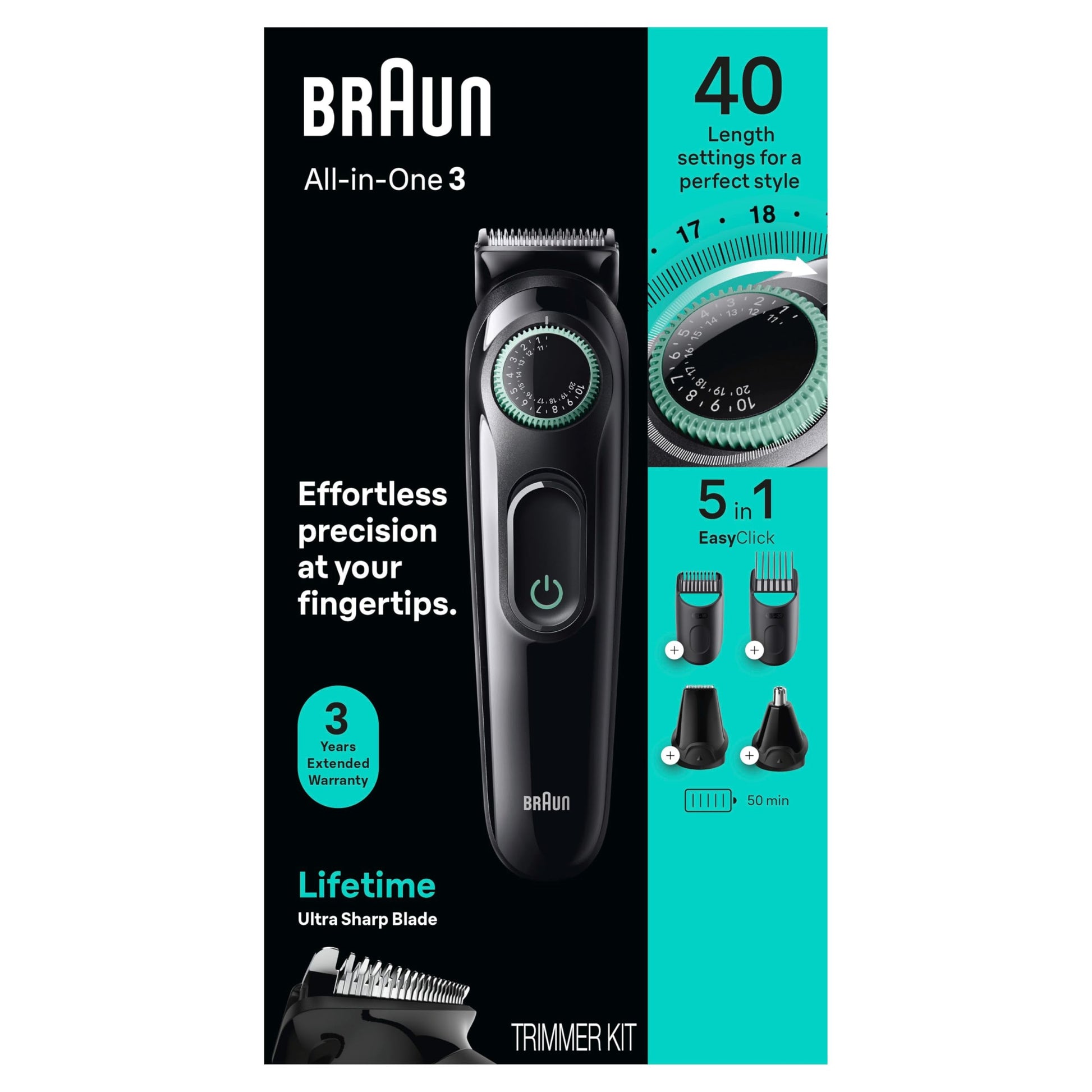 Braun All-in-One Style Kit Series 3 3450, 5-in-1 Trimmer for Men with Beard Trimmer, Ear & Nose Trimmer, Hair Clippers & More