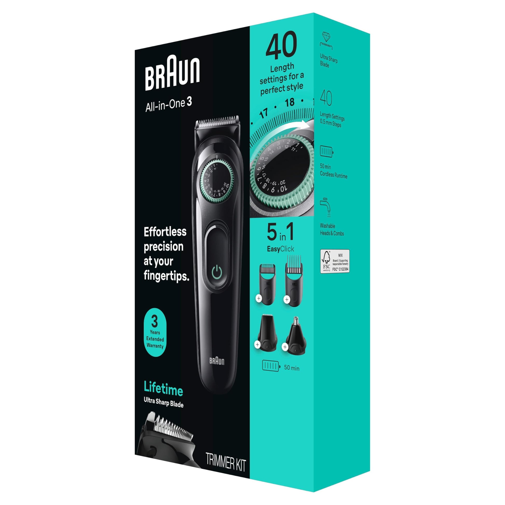 Braun All-in-One Style Kit Series 3 3450, 5-in-1 Trimmer for Men with Beard Trimmer, Ear & Nose Trimmer, Hair Clippers & More