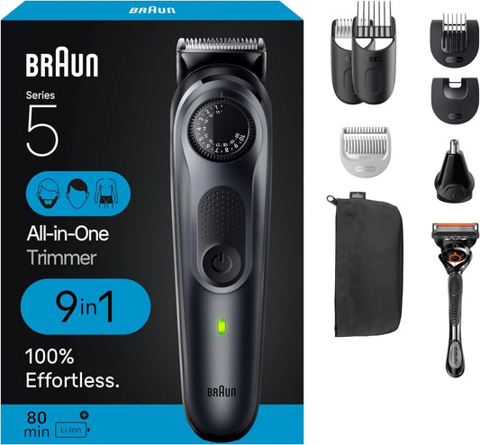 Braun All-in-One Style Kit Series 5 5470, 9-in-1 Men's Trimmer, 40 Length Settings, Rechargeable, Cordless