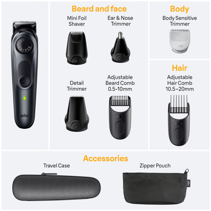 Braun All-in-One Style Kit Series 5 5470, 9-in-1 Men's Trimmer, 40 Length Settings, Rechargeable, Cordless - label detail