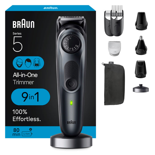 Braun All-In-One Style Kit Series 5 5490 9-In-1 Trimmer for Men, Battery Powered, 40 Length Settings, Waterproof