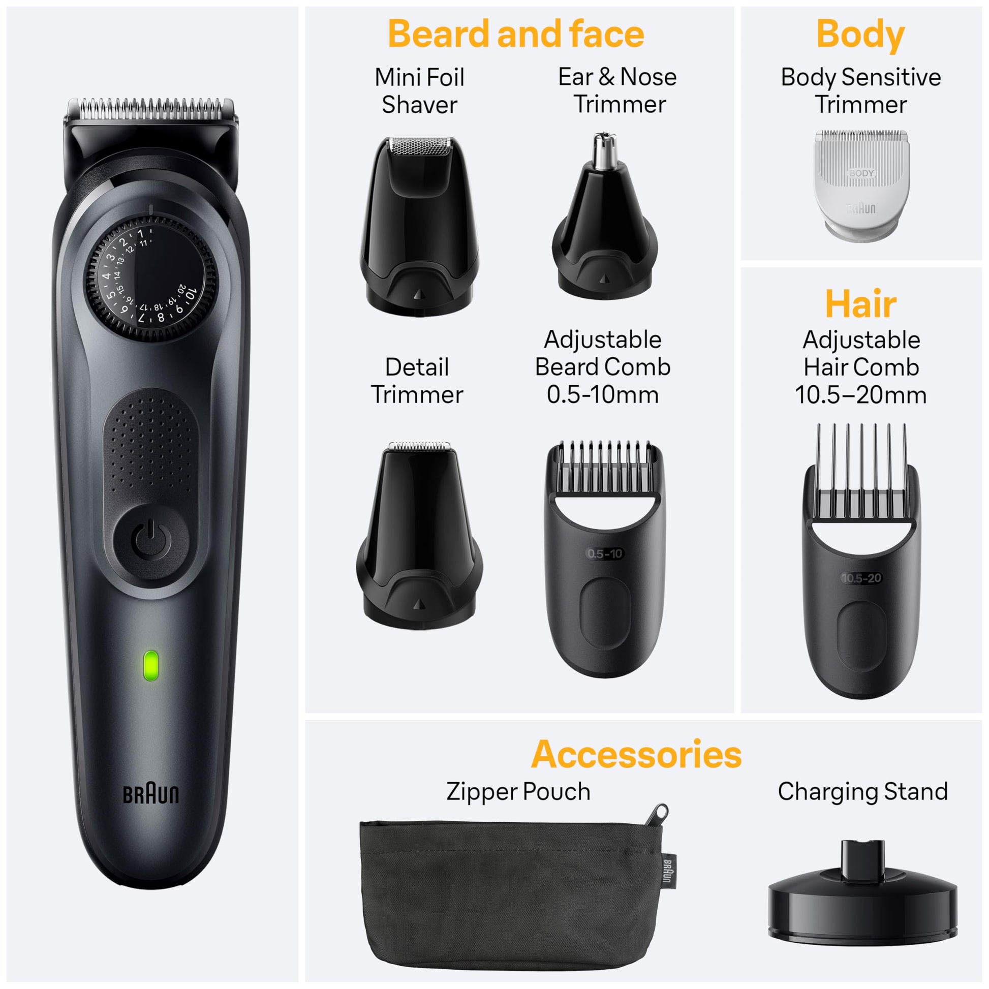 Braun All-In-One Style Kit Series 5 5490 9-In-1 Trimmer for Men, Battery Powered, 40 Length Settings, Waterproof - ingredient