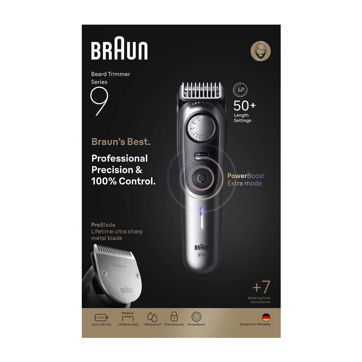 Braun All-in-One Trimmer for Men, Cordless, Waterproof, 50+ Length Settings, 8-in-1 Beard Trimmer with Case - front view