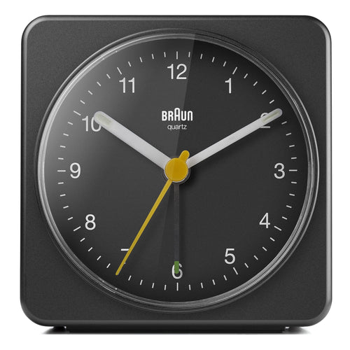 Braun BC03B Classic Analogue Alarm Clock with Quiet Sweep Movement, Snooze & Light, 3.07 in, Black