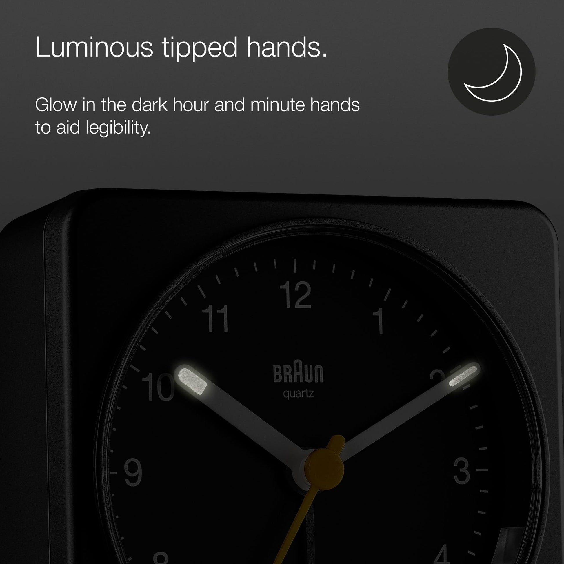 Braun BC03B Classic Analogue Alarm Clock with Quiet Sweep Movement, Snooze & Light, 3.07 in, Black - packaging