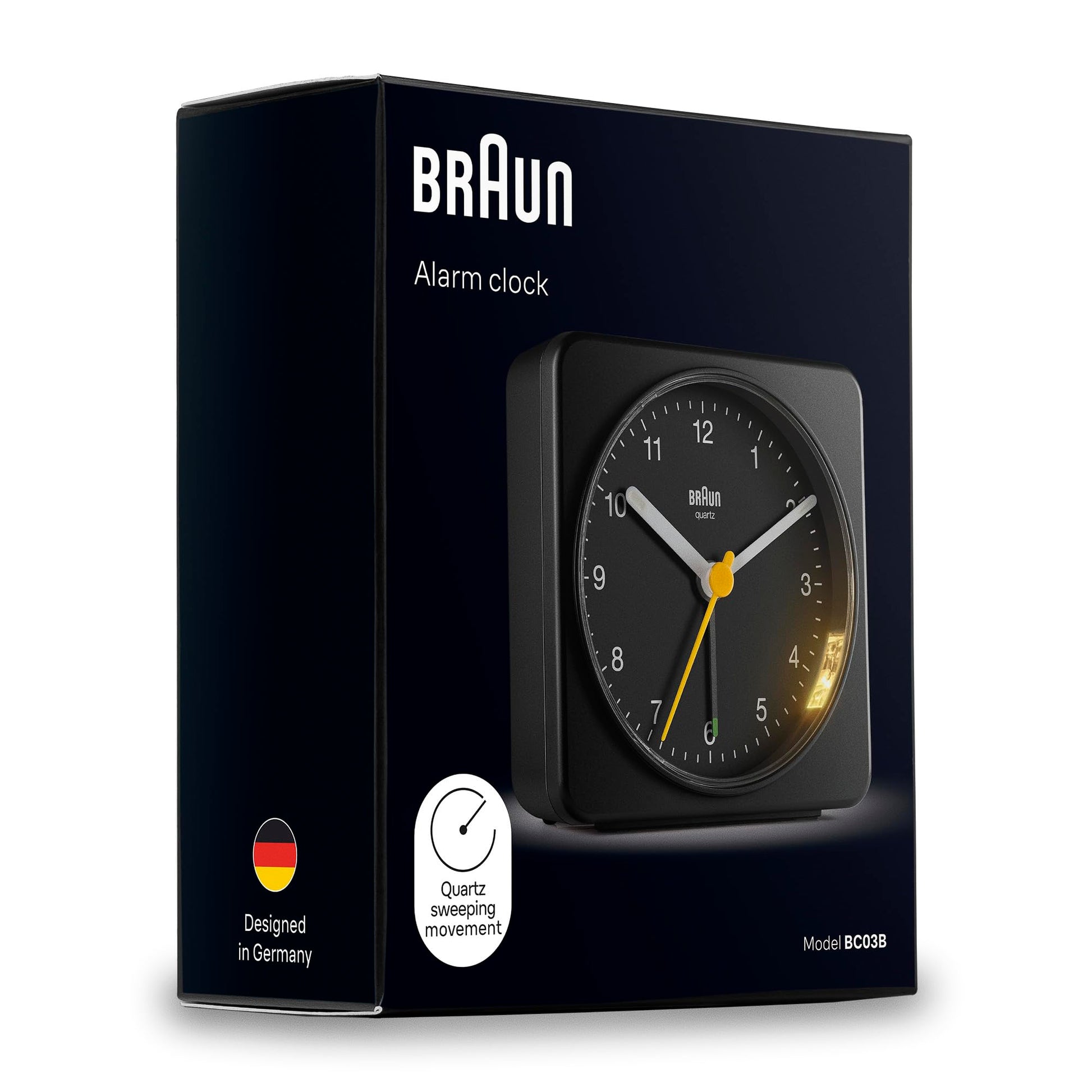 Braun BC03B Classic Analogue Alarm Clock with Quiet Sweep Movement, Snooze & Light, 3.07 in, Black - close-up detail