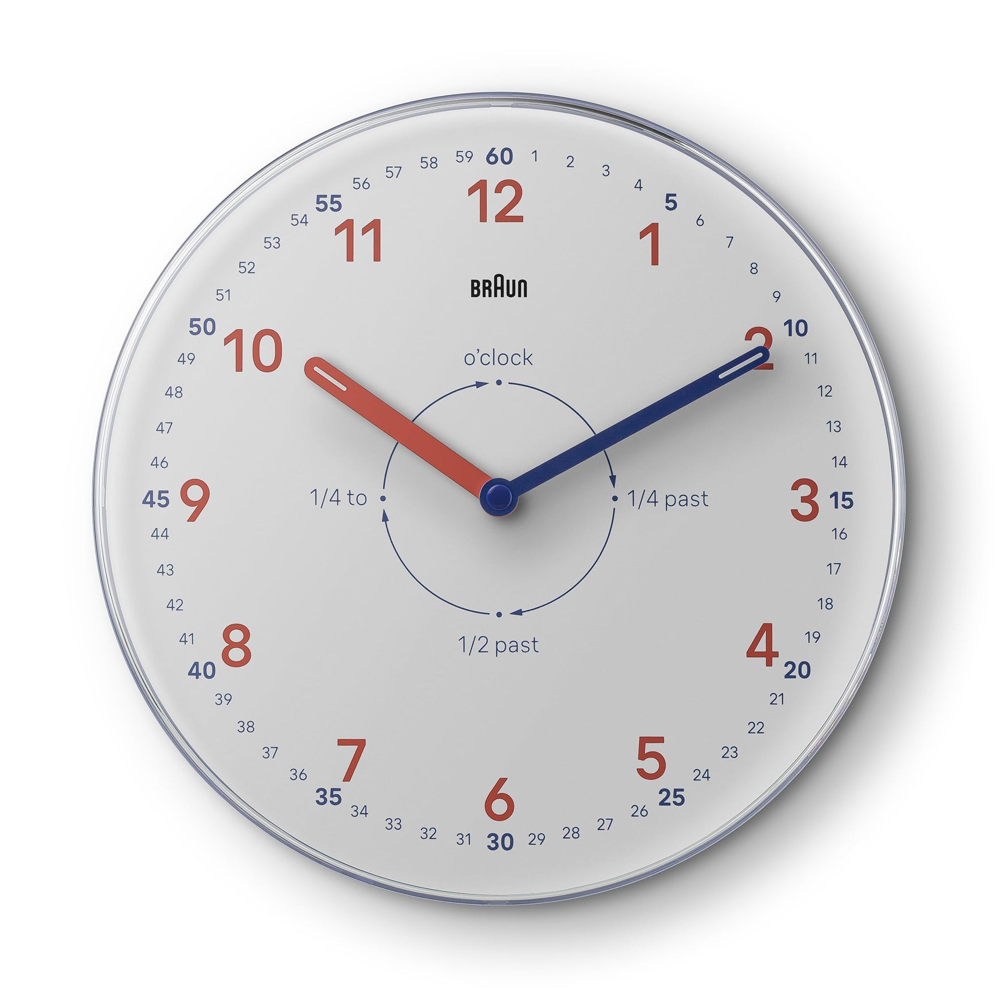 Braun BC26TW Time Teachers Wall Clock, White, 23cm, Modern Silent Quartz
