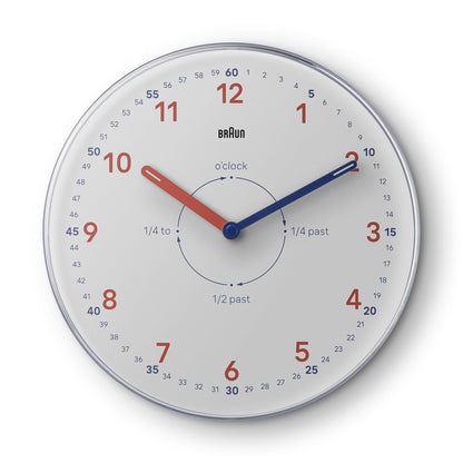Braun BC26TW Time Teachers Wall Clock, White, 23cm, Modern Silent Quartz