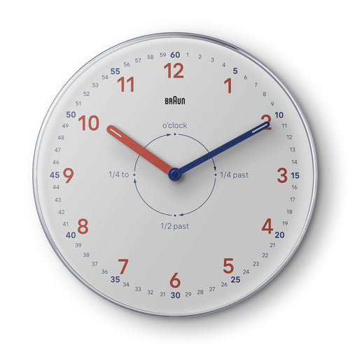 Braun BC26TW Time Teachers Wall Clock, White, 23cm, Modern Silent Quartz