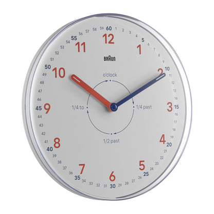 Braun BC26TW Time Teachers Wall Clock, White, 23cm, Modern Silent Quartz - front view