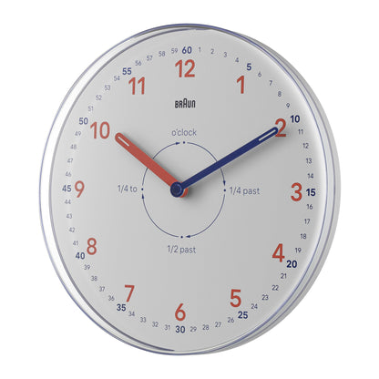 Braun BC26TW Time Teachers Wall Clock, White, 23cm, Modern Silent Quartz - back view