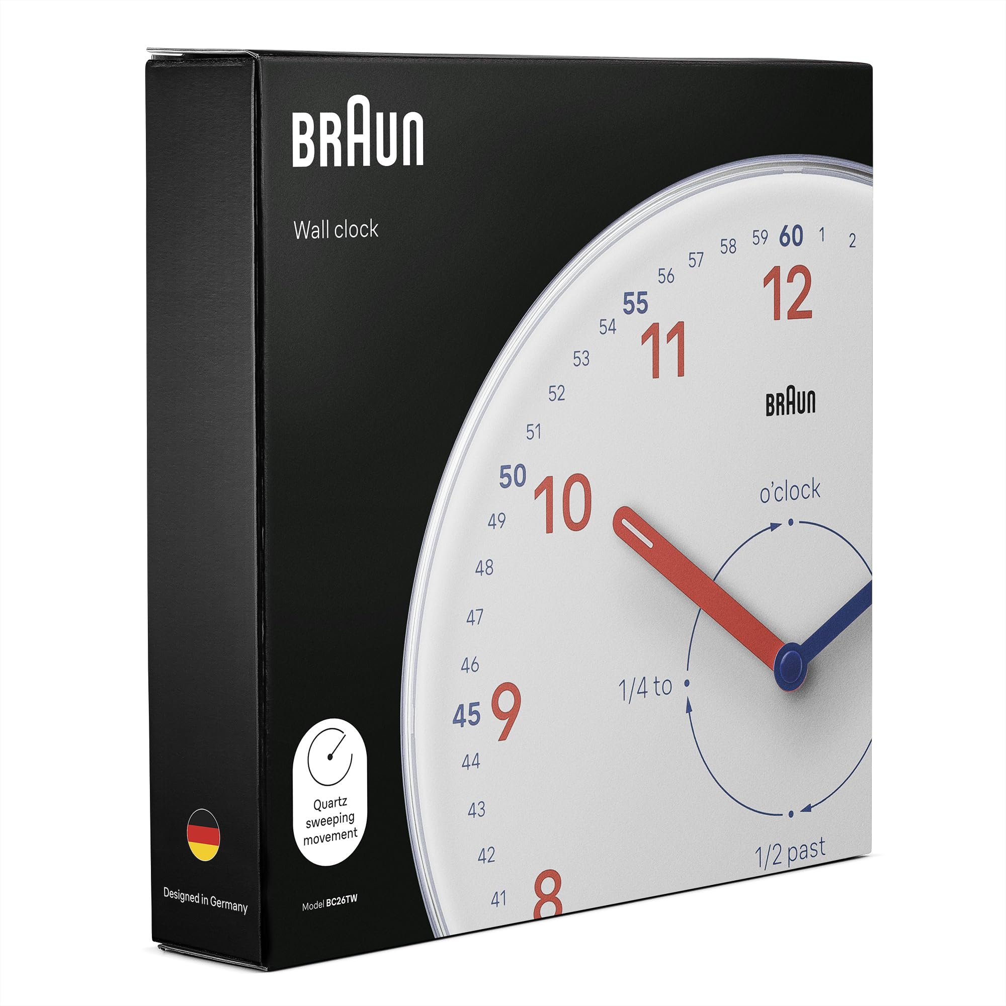 Braun BC26TW Time Teachers Wall Clock, White, 23cm, Modern Silent Quartz - label detail