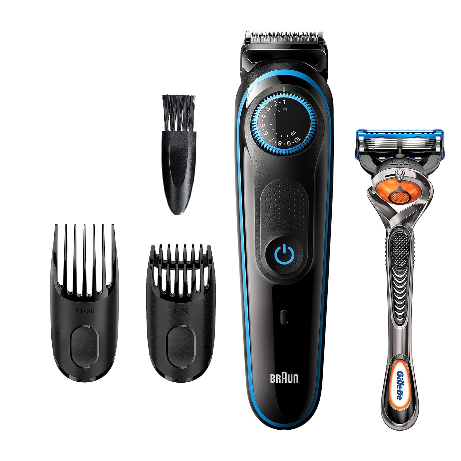 Braun Beard Trimmer BT5240, 39 Length Settings, Beard Trimmer and Hair Clipper for Men, Black/Blue