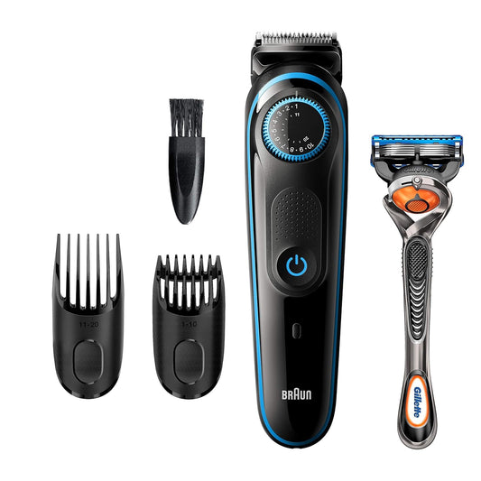 Braun Beard Trimmer BT5240, 39 Length Settings, Beard Trimmer and Hair Clipper for Men, Black/Blue