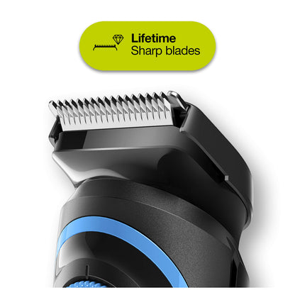 Braun Beard Trimmer BT5240, 39 Length Settings, Beard Trimmer and Hair Clipper for Men, Black/Blue - back view