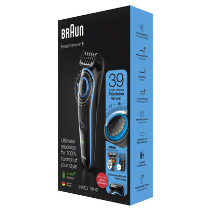 Braun Beard Trimmer BT5240, 39 Length Settings, Beard Trimmer and Hair Clipper for Men, Black/Blue - ingredients panel
