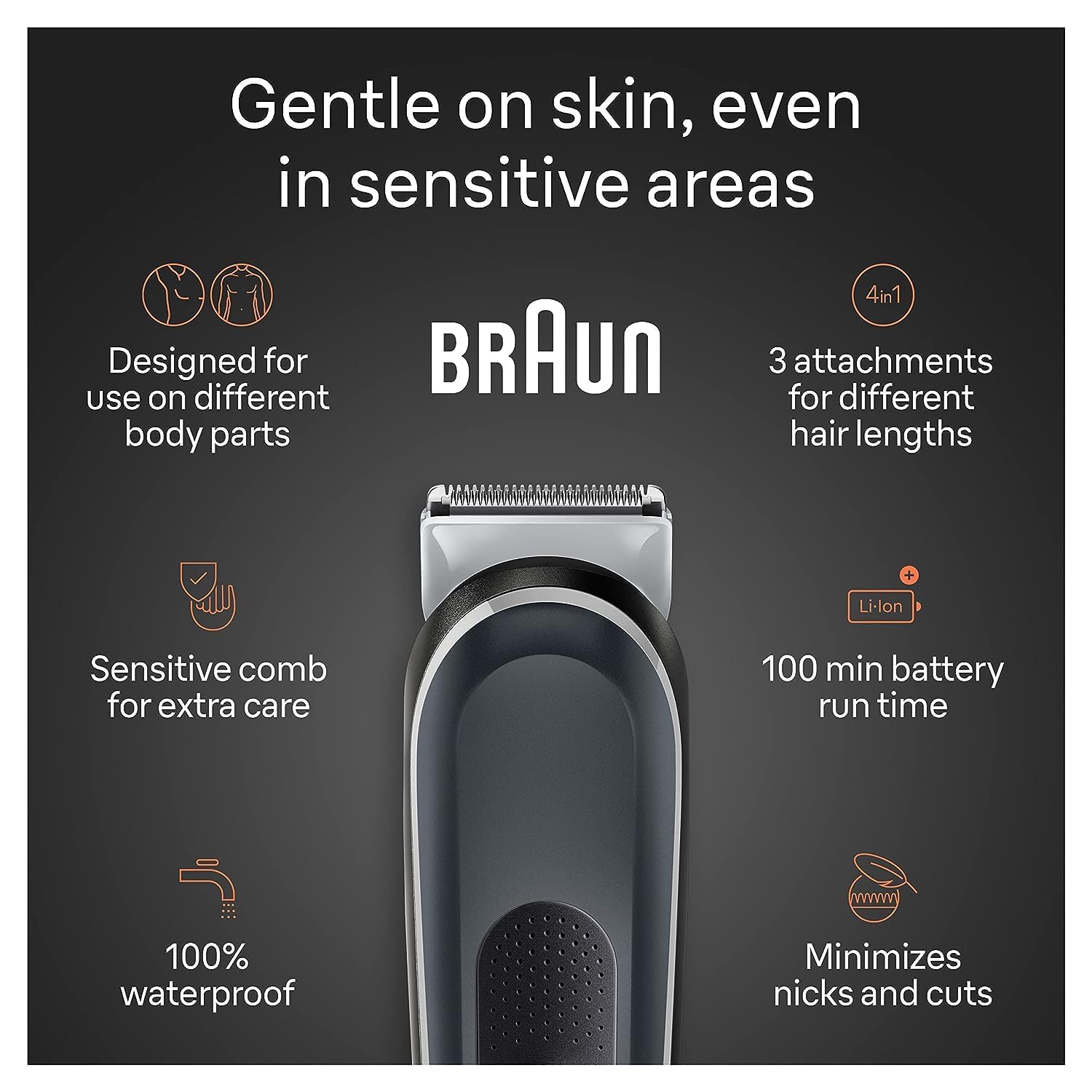 Braun Body Groomer 5 BG5340 Men's Manscaping Tool, SkinShield Technology, Sensitive Comb, Waterproof - packaging
