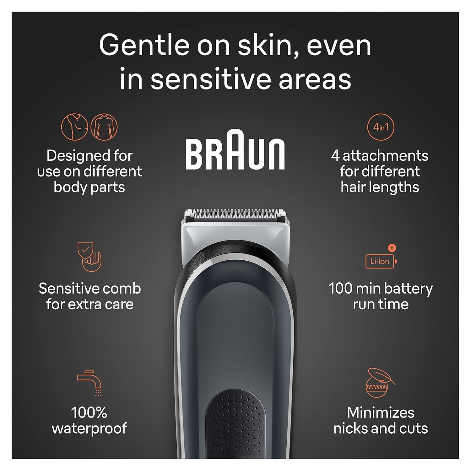 Braun Body Groomer Series 5 5360, Cordless Waterproof Hair Trimmer for Men, with SkinSecure Technology, 100-Min Run Time - pa