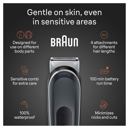 Braun Body Groomer Series 5 5360, Cordless Waterproof Hair Trimmer for Men, with SkinSecure Technology, 100-Min Run Time - pa