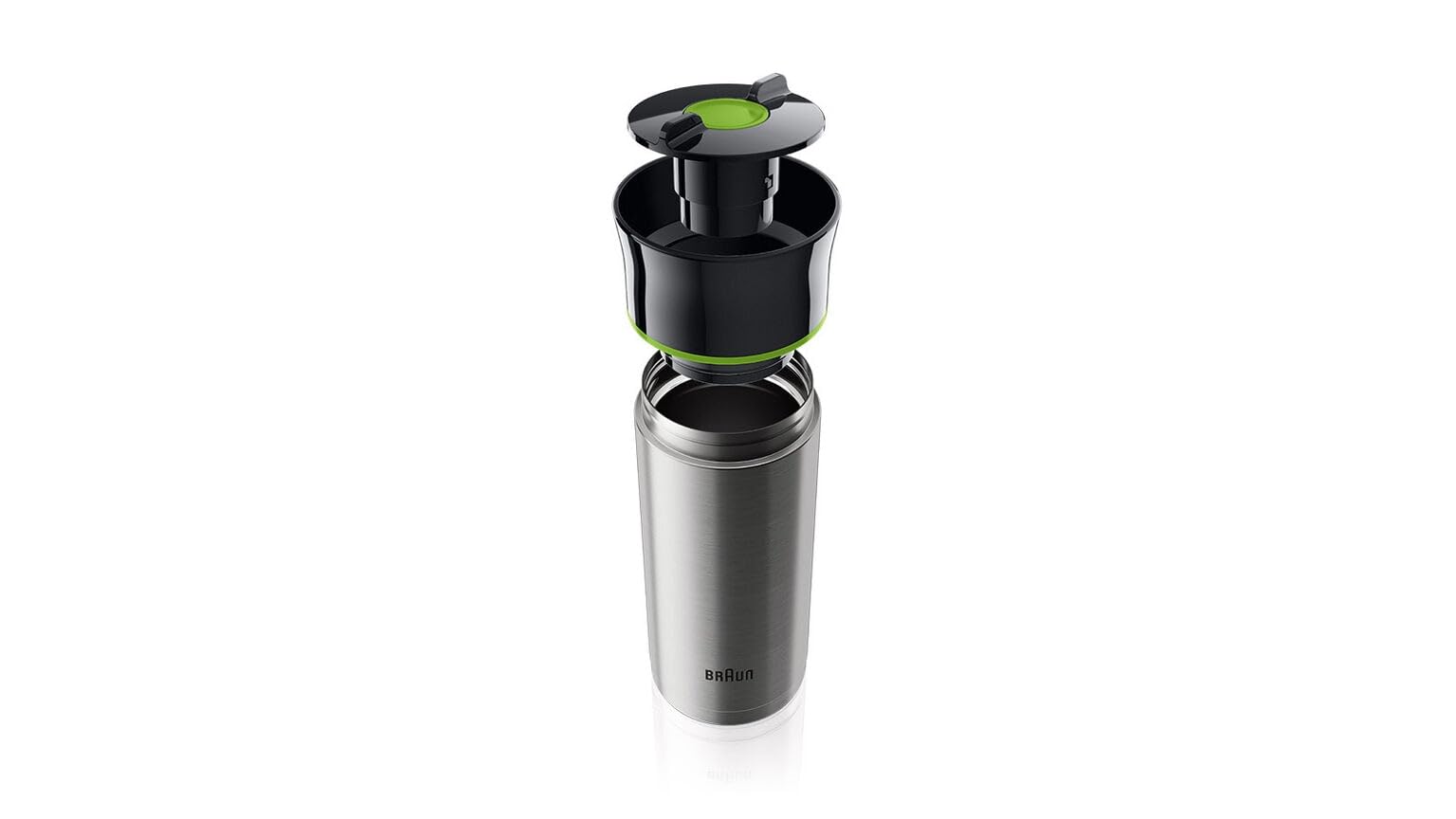 Braun BRSC001 Thermal Travel Coffee Mug, Black, 11 oz, Stainless Steel, BPA-Free - front view