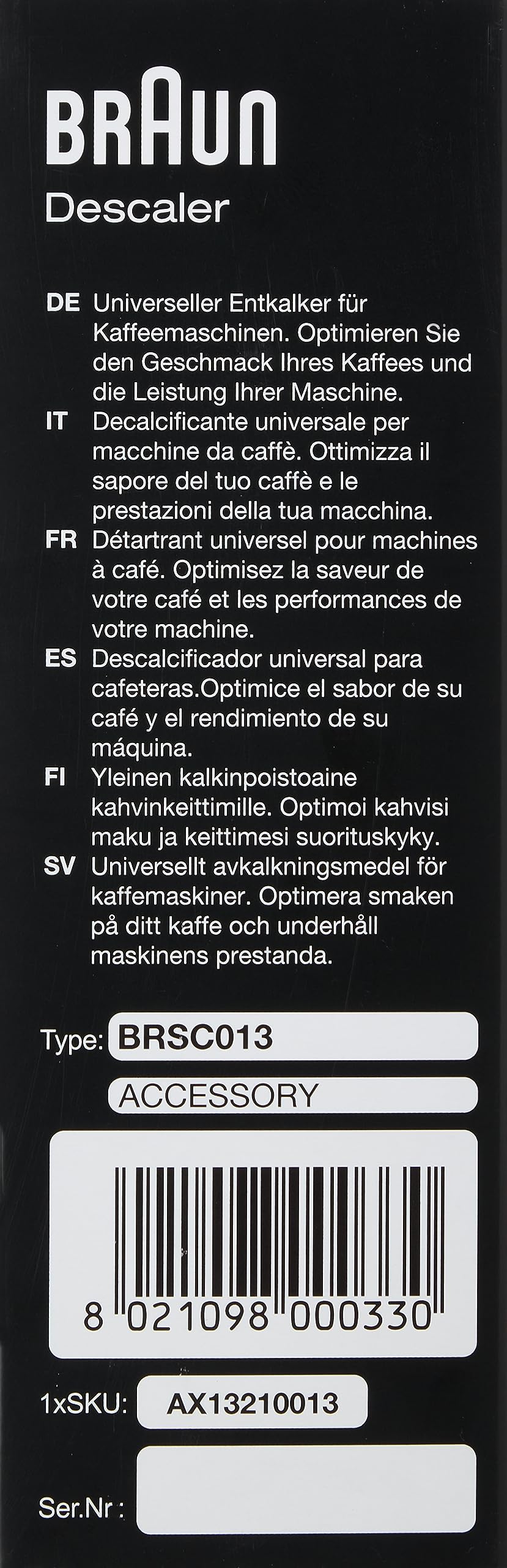 Braun BRSC013 Descaling Solution, 6.8 Fl Oz, Pack of 1 - back view