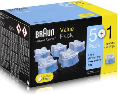 Braun CCR5+1 Clean & Renew Cleaning Cartridge, 6 Piece, Electric Shaver Cartridges - front view
