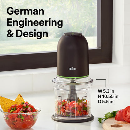 Braun CH3012BK EasyPrep Mini Food Processor, 4 Cup, Black, QuadBlade Technology, Two Speed Settings - front view