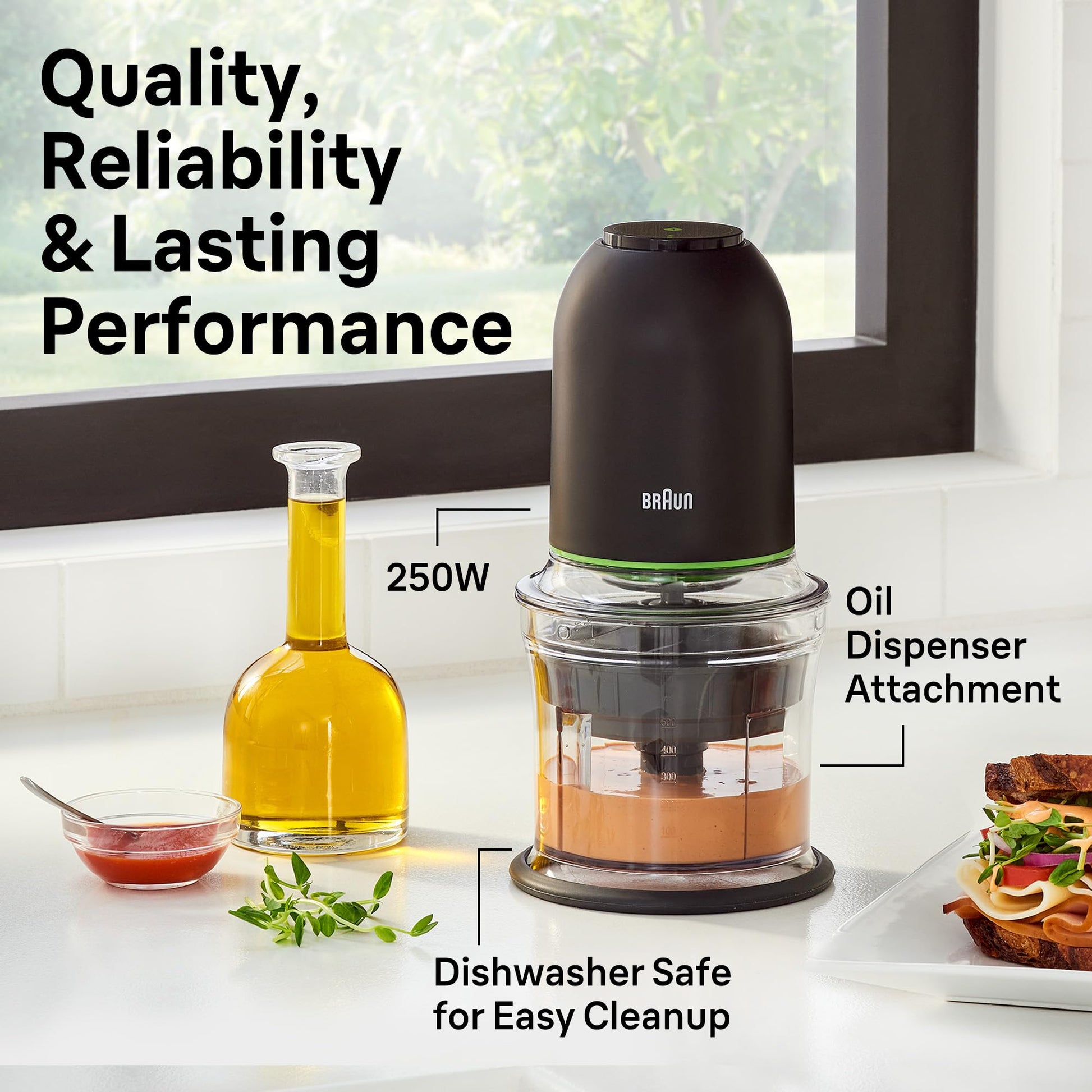Braun CH3012BK EasyPrep Mini Food Processor, 4 Cup, Black, QuadBlade Technology, Two Speed Settings - label detail