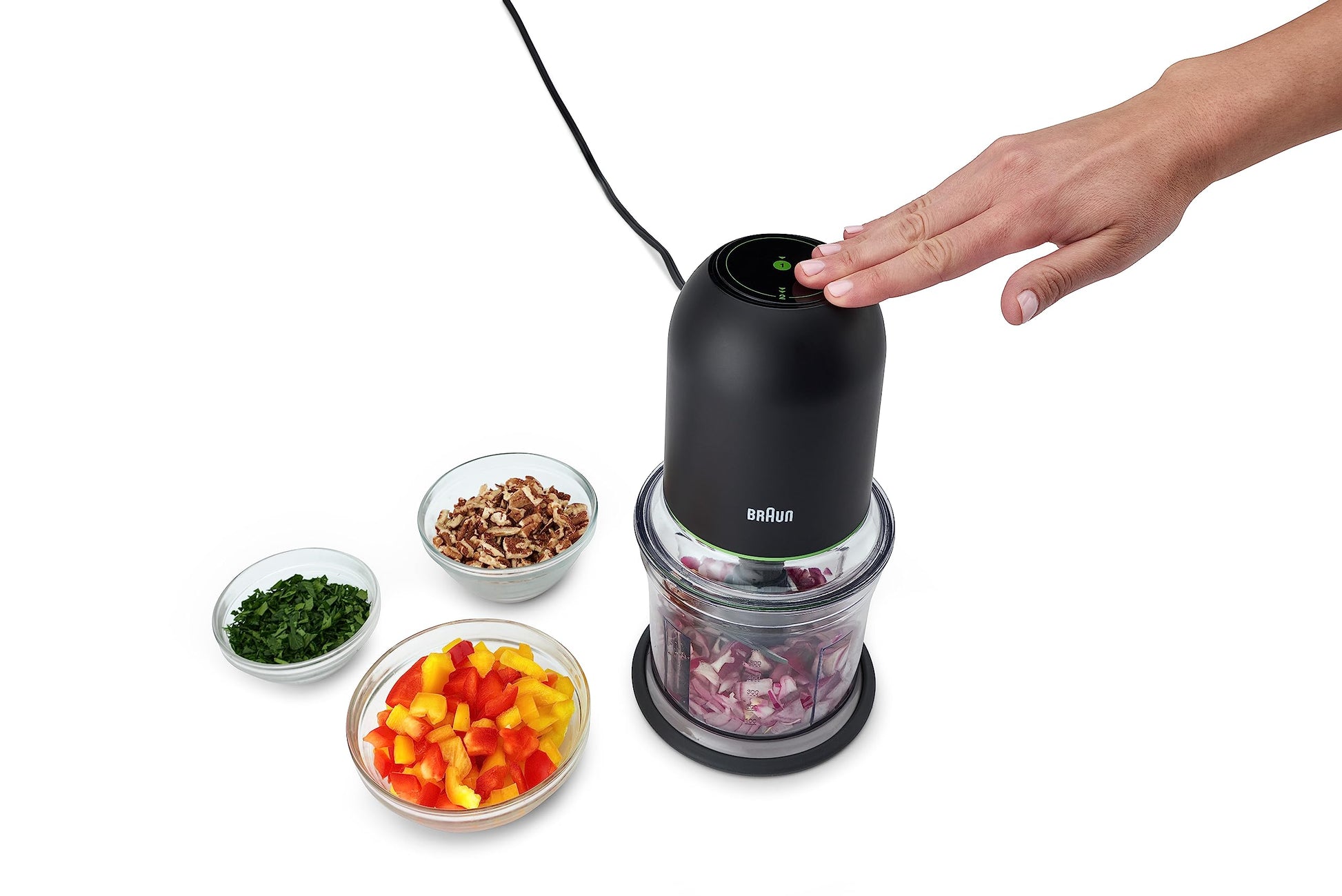 Braun CH3012BK EasyPrep Mini Food Processor, 4 Cup, Black, QuadBlade Technology, Two Speed Settings - close-up detail