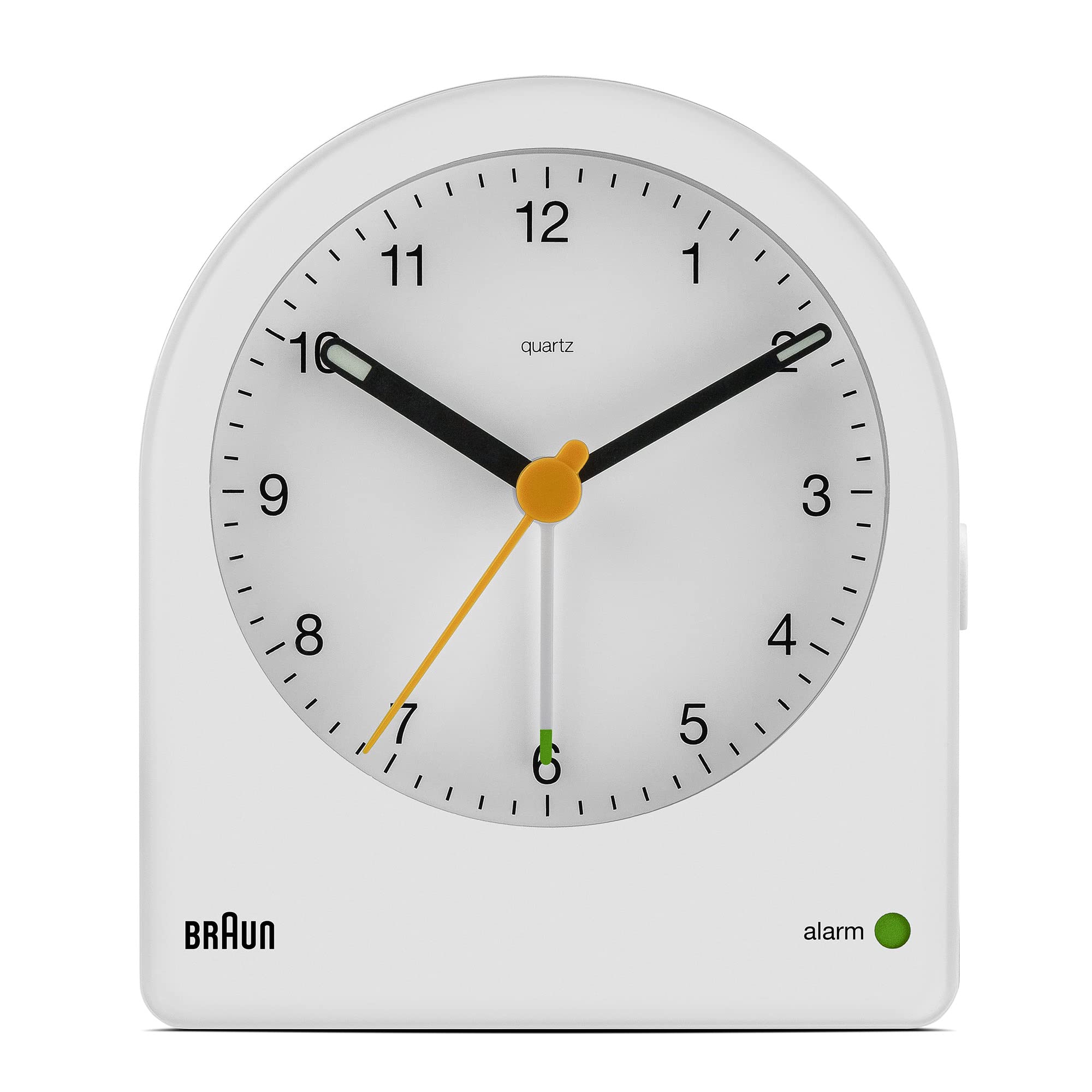 Braun Classic Analogue Alarm Clock with Snooze and Continuous Backlight, Quiet Quartz Movement, White