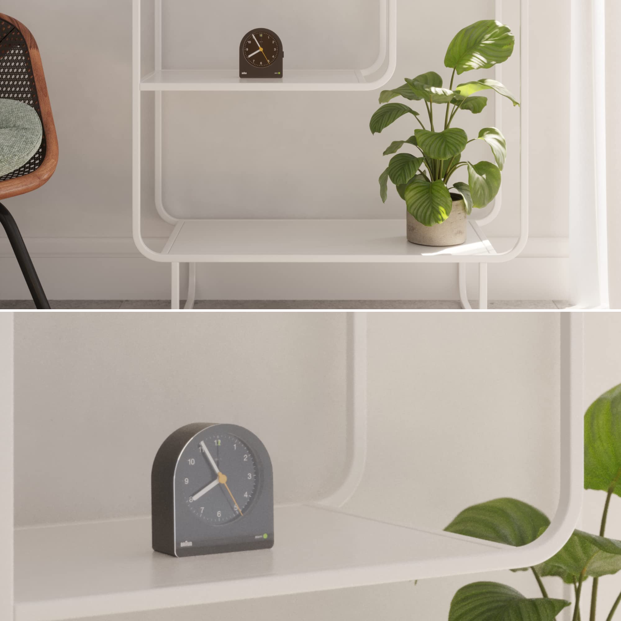Braun Classic Analogue Alarm Clock with Snooze and Continuous Backlight, Quiet Quartz Movement, White - ingredients panel