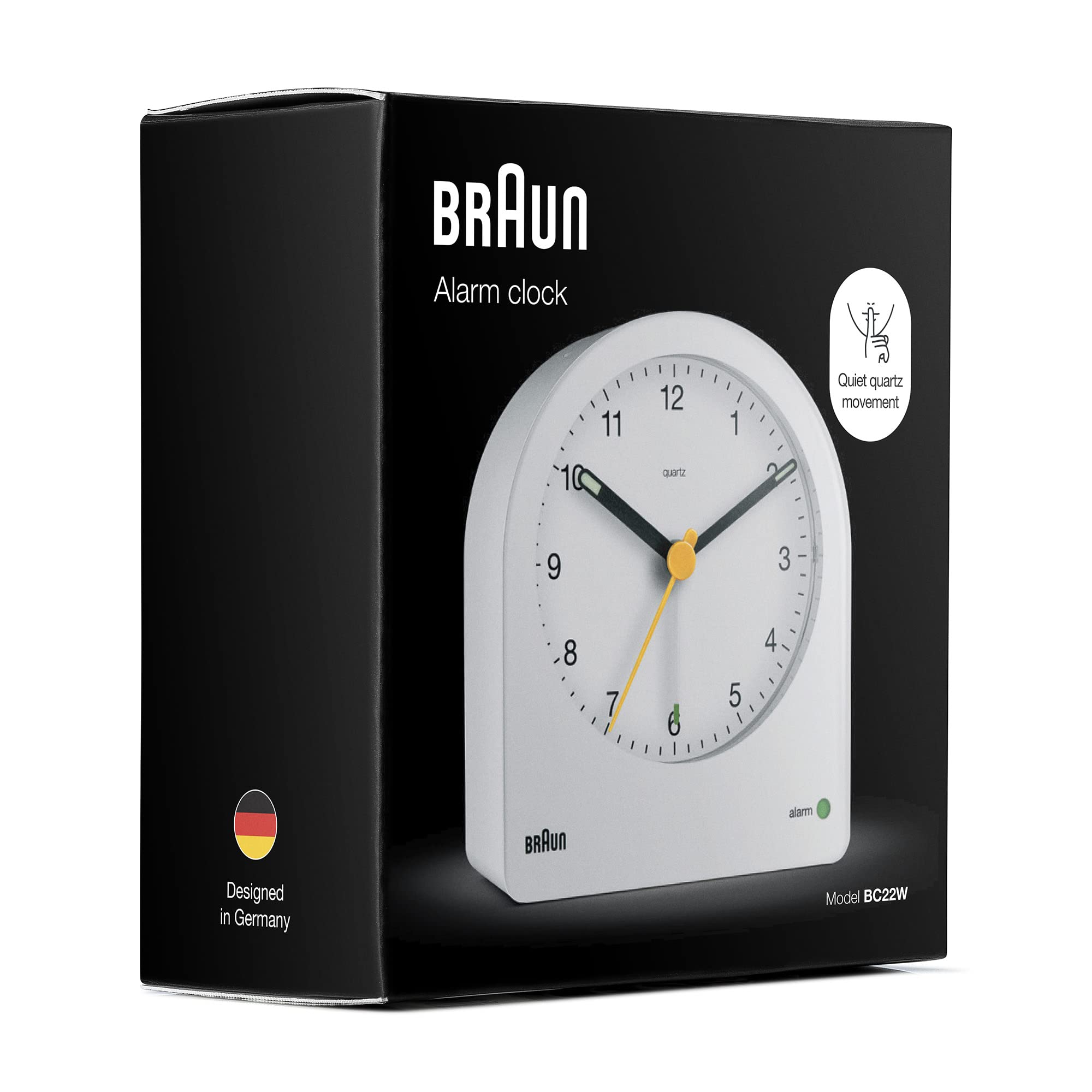 Braun Classic Analogue Alarm Clock with Snooze and Continuous Backlight, Quiet Quartz Movement, White - close-up detail