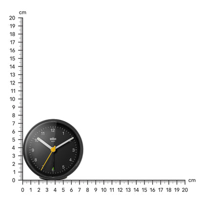 Braun Classic Analogue Alarm Clock with Snooze and Light, Silent Quartz Movement, Black, Model BC12B - back view