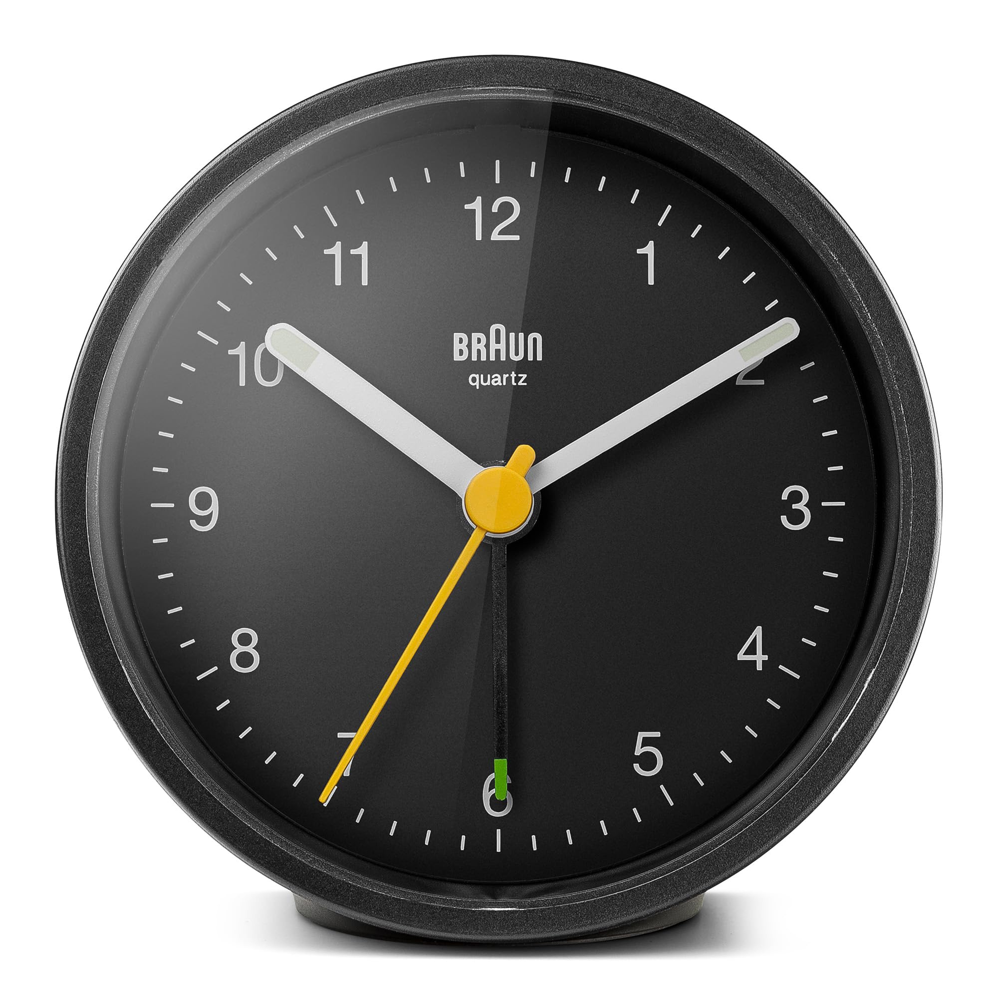 Braun Classic Analogue Alarm Clock with Snooze and Light, Silent Quartz Movement, Black, Model BC12B - label detail