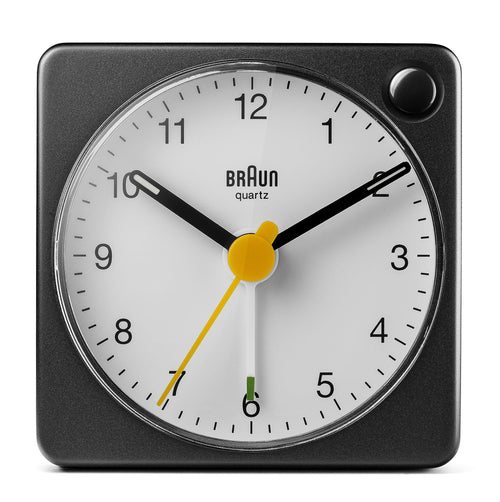 Braun Classic Analogue Travel Alarm Clock - Quiet Quartz Movement, Compact Size, with Snooze and Light Function