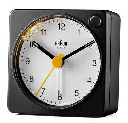 Braun Classic Analogue Travel Alarm Clock - Quiet Quartz Movement, Compact Size, with Snooze and Light Function - label detai