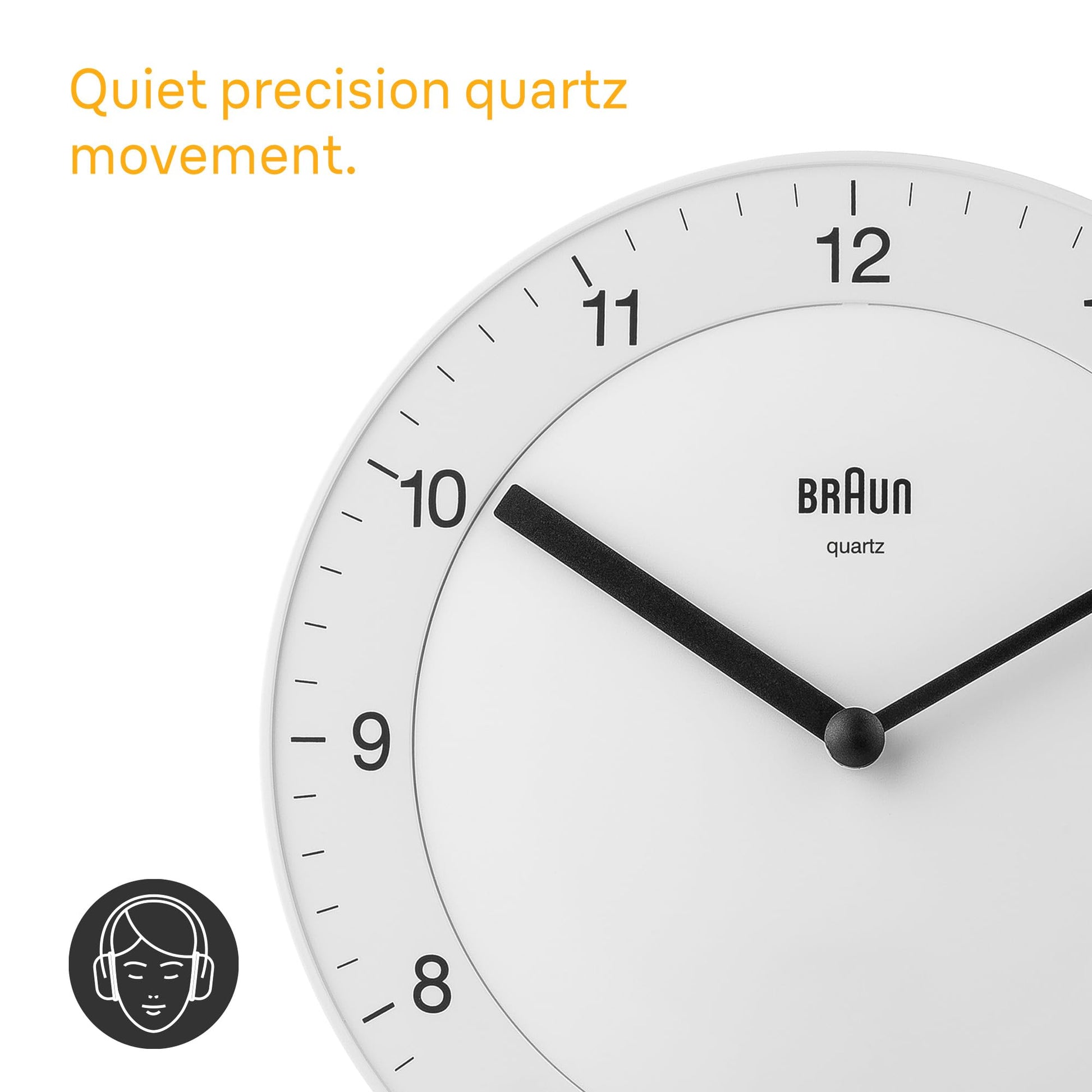 Braun Classic Analogue Wall Clock, 20cm Diameter, White, Quiet Quartz Movement, Model BC06W - back view