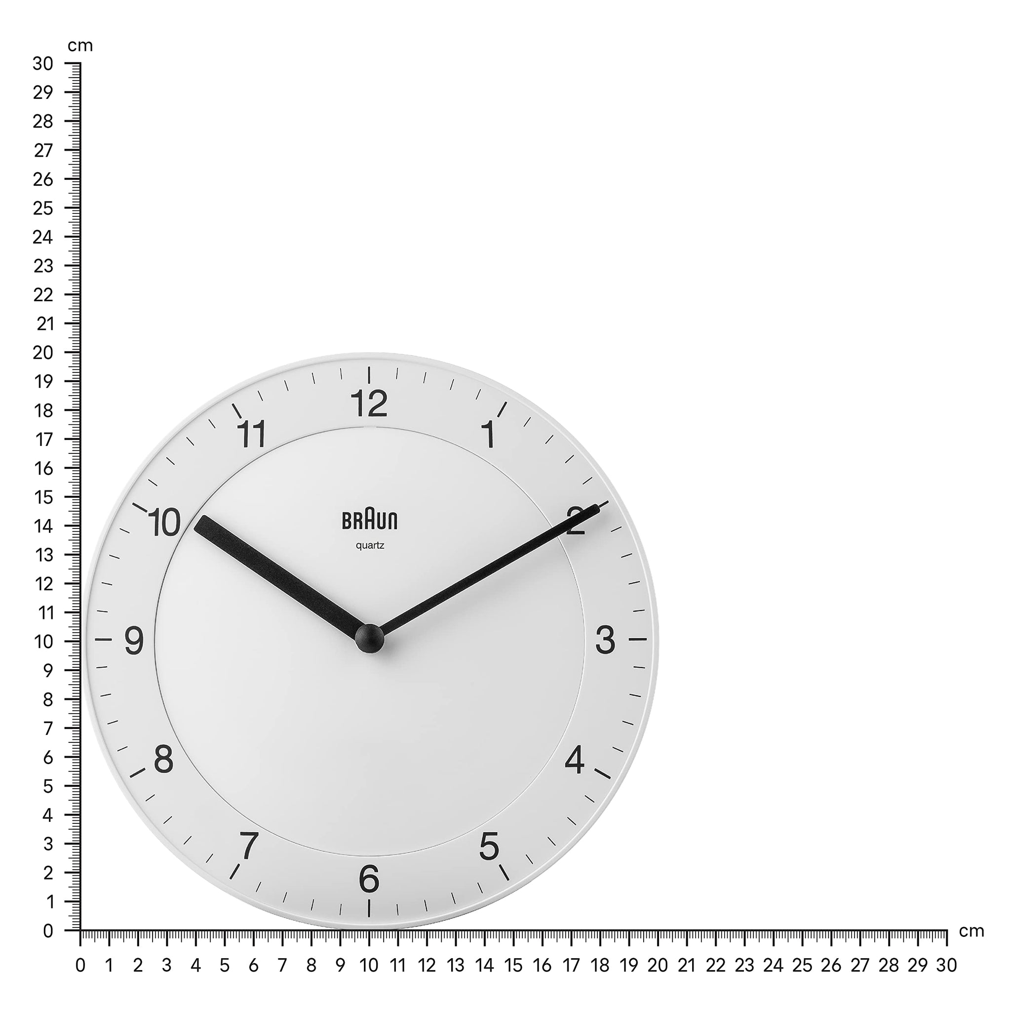 Braun Classic Analogue Wall Clock, 20cm Diameter, White, Quiet Quartz Movement, Model BC06W - label detail
