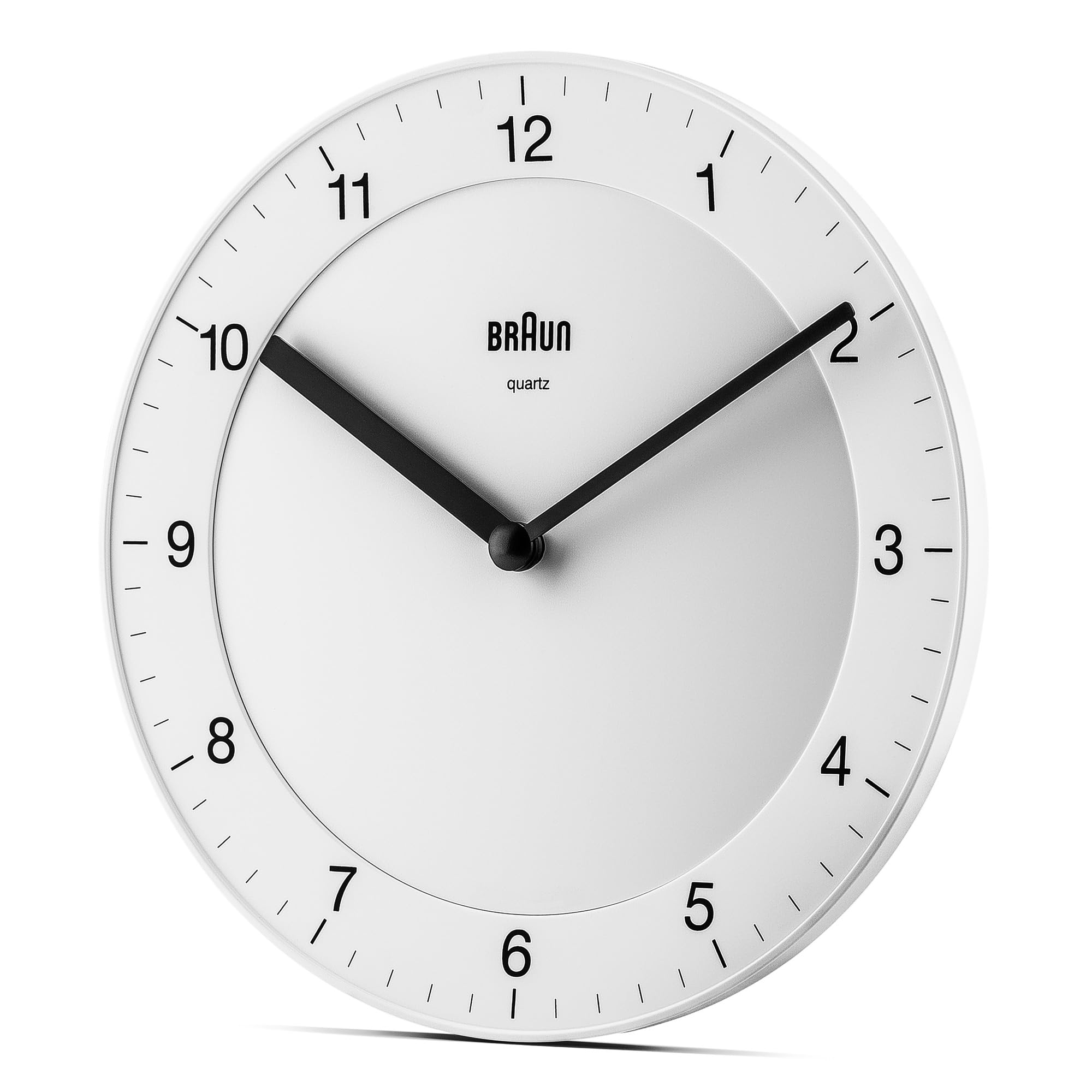 Braun Classic Analogue Wall Clock, 20cm Diameter, White, Quiet Quartz Movement, Model BC06W - close-up detail