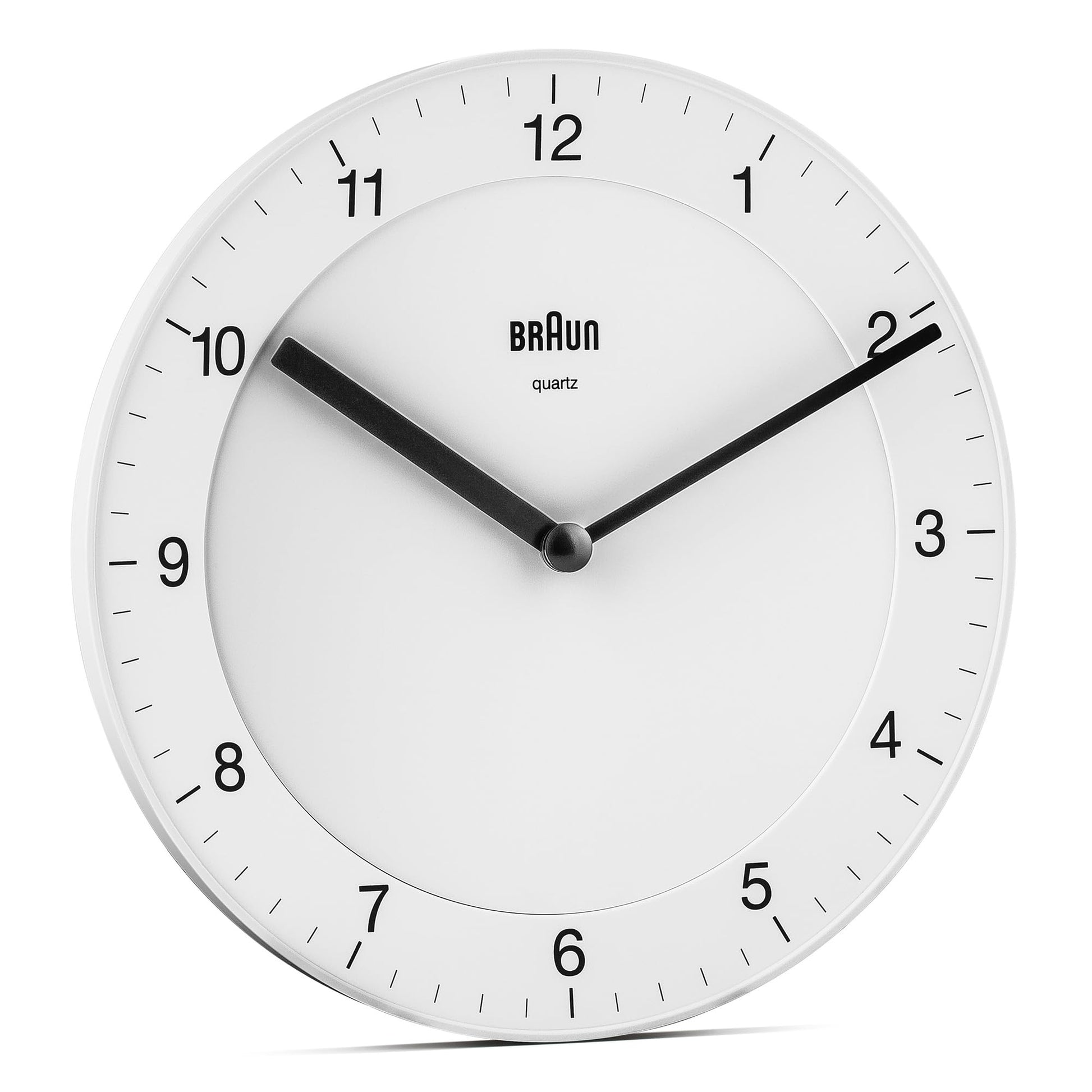 Braun Classic Analogue Wall Clock, 20cm Diameter, White, Quiet Quartz Movement, Model BC06W - in use