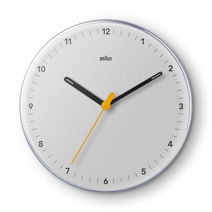 Braun Classic Analogue Wall Clock, 23cm Diameter, White, Silent Sweeping Quartz Movement